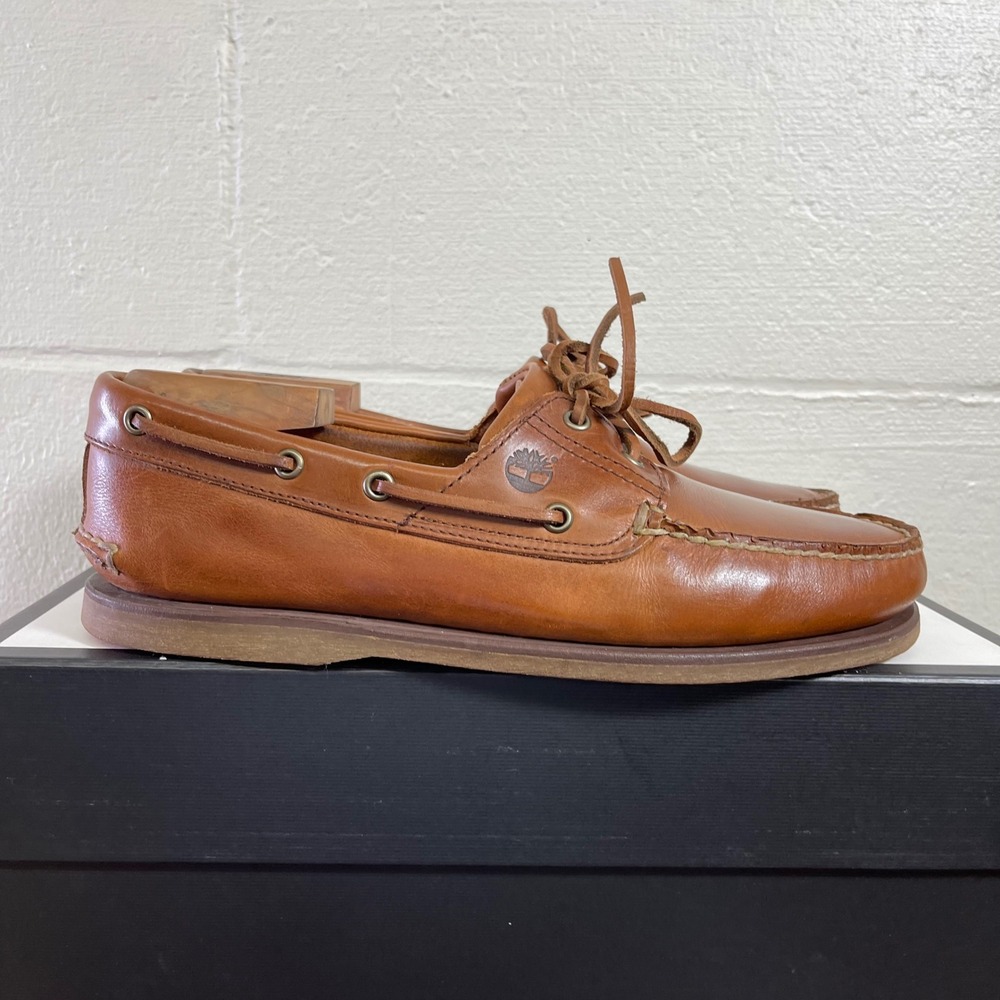 Timberland Classic A232X 2-Eye Brown Leather Boat Shoes Slip On Men's 11 US